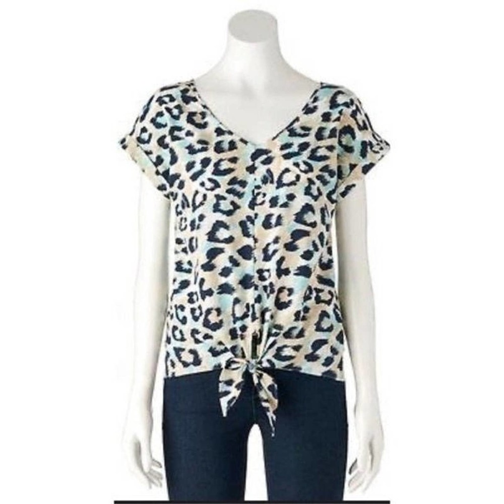 Juicy Couture Blue Leopard Front Tie Top